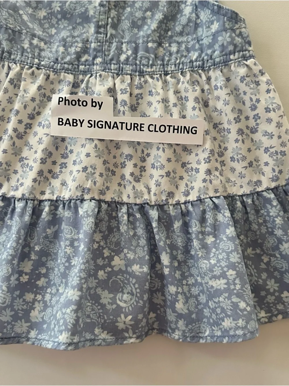 OshKosh B'gosh 5T Toddler Girl Light Blue & White Floral Denim Overall Dress